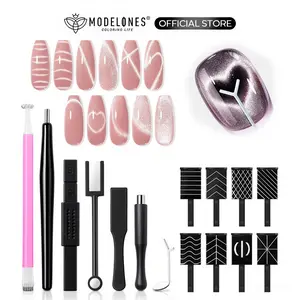 【One-Click Cat Eye】Modelones Cat Eye Magnetic for Nails  Art 15PCS Cat Eye Gel Nail Polish Magnet Tools Powerful Set Wand Magnet Summer Nail Polish Square Round Magnet Stick Diverse Glassy Cat eye Effect  Tahan Kuku Salon