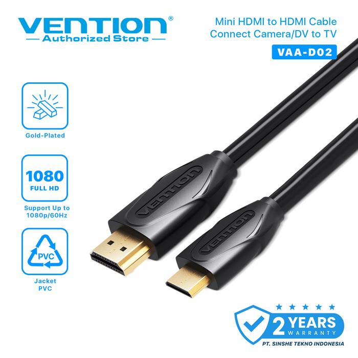 Gambar Vention [VAA-D02 2M] Kabel Mini HDMI to HDMI 2M High Speed dari Vention Authorized Store Kota Administrasi Jakarta Barat Tokopedia
