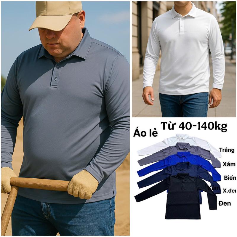 M64 Áo thun nam dài tay giữ nhiệt có cổ FULL BIGSIZE TỪ 40-140K chất vải thun lạnh dày dặn,có 5 màu, có dập vân, thấm hút mồ hôi tốt Menswear Polo Nhung