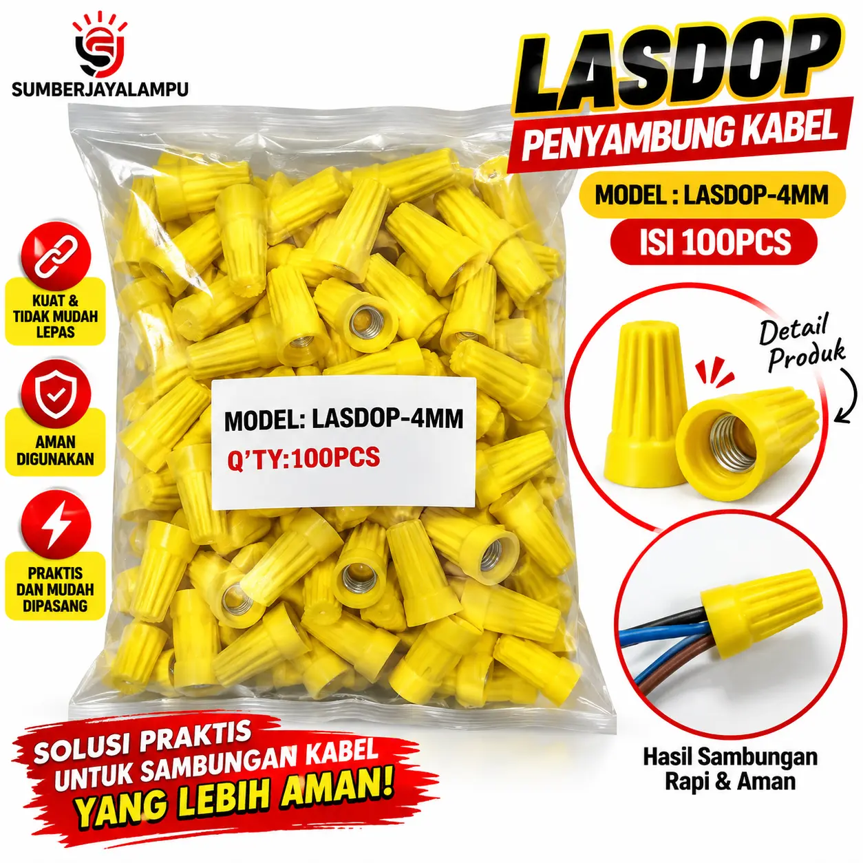 Lasdop Tutup Sambungan Kabel 4mm Penutup Kabel