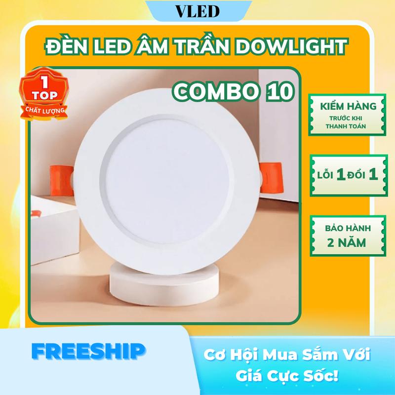   COMBO 10  Đèn LED Âm Trần không viền  Nguồn Tích Hợp Trong Đế   | Led Downlight 7W9W 12W Liền Nguồn | Ốp Trần Phòng Ngủ Phòng Khách | Bảo Hành 2 Năm 