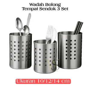 WS1 Wadah Bolong 3Pcs Tempat Sendok Bahan Stainless steel Minimalis Ukuran 10cm 12cm 14cm Kitchenware
