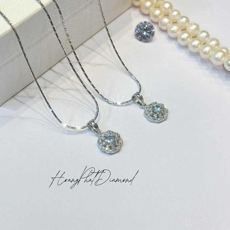 Hoàng Phát Trang Sức Dây Chuyền Bạc Ý 925 Mì Khứa K.C 4T5 45cm Phối Mặt Hoa Tia Hột Vuông Xi Kim P19