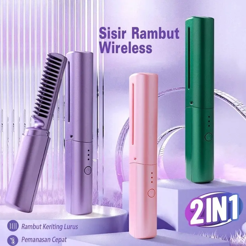 Sisir Rambut Anti Kusut 2 in 1 Pelurus Rambut Elektrik Isi Ulang Mobile Heat Comb 0