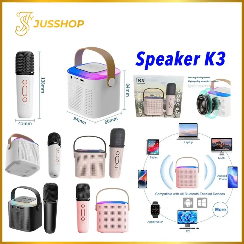 🍂 🍂   Speaker Karaoke K3 Portable RGB + Mic Bluetooth Speaker Mini Set Full Bass