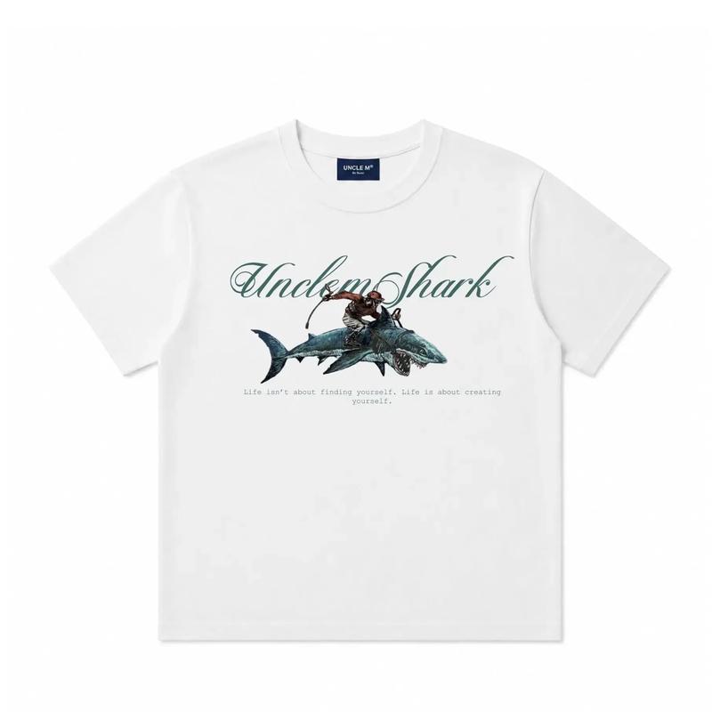 Áo thun form Boxy localbrand Uncle M 4 chiều nam nữ in lụa trame Menswear Top Women Cổ Tròn Unisex - SHARK Boxy Tee