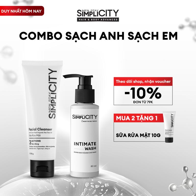  Combo Sạch Anh Sạch Em: Sữa Rửa Mặt 3 Tác Động 100g & Dung Dịch Vệ Sinh Nam Làm Sạch Ngăn Mùi 80ml 