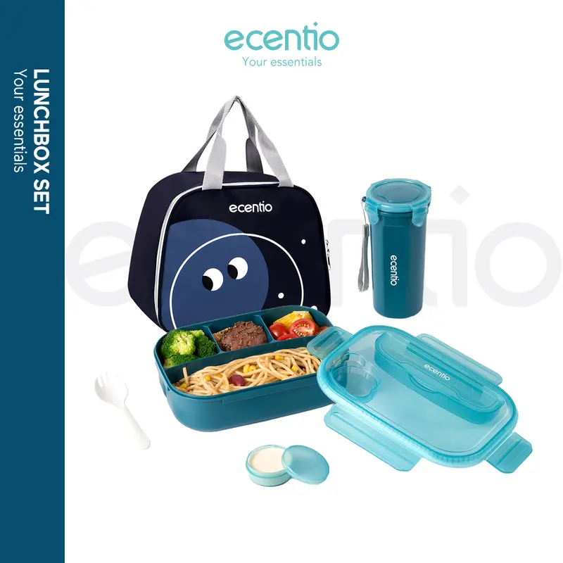 ecentio kotak bekal anti tumpah kotak tempat bekal 1200ml+500ml+Lunch Bag Kitchenware 0