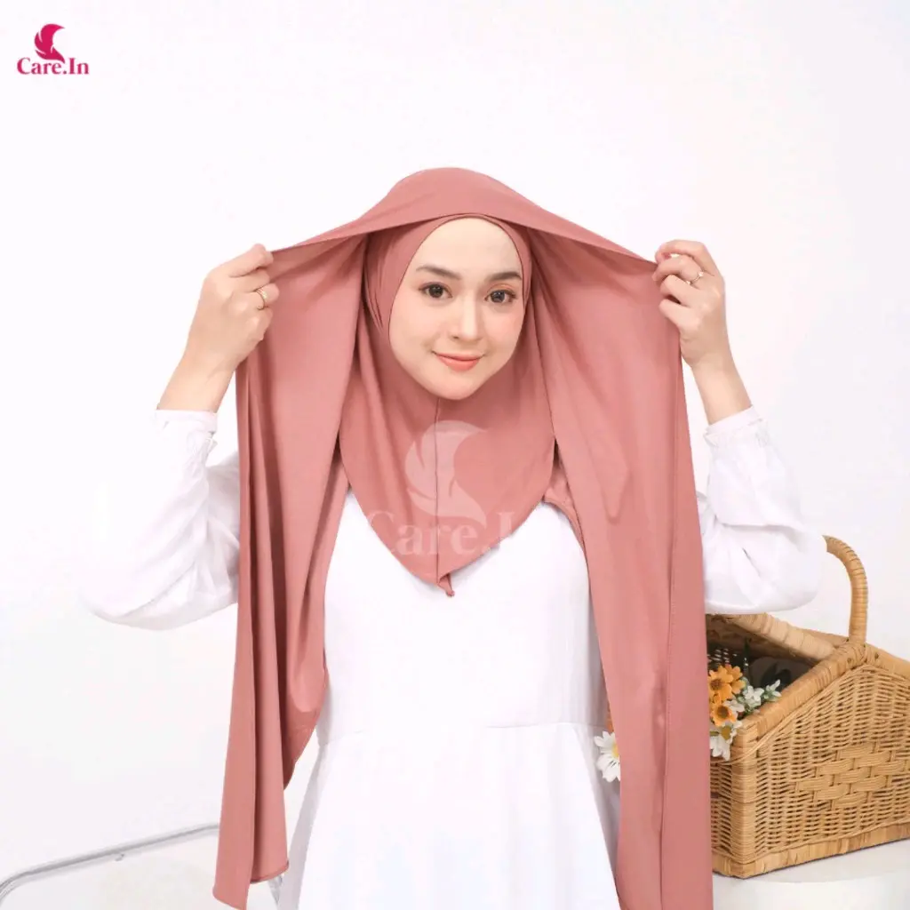 Care.in Kerudung Pashmina Oval Iner Instan Leher Panjang Full Jersey Premium Quality Jilbab Muslim
