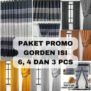 PAKET PROMO GORDEN ISI 6 PCS 4 PCS DAN 3 PCS GORDEN PINTU MINIMALIS HORDENG PINTU HORDENG JENDELA TIRAI TINGGI 220CM BAHAN KATUN DISPERS MODEL SMOKRING
