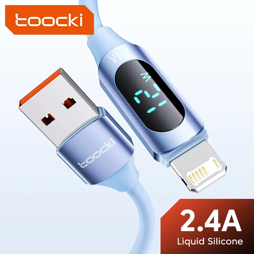 Toocki 2.4A USB Lightning Cable For iPhone 14 13 12 11 Pro Max XS 8 7 Plus 2.4A Fast Charging Lightning Cable with LED Displaying For iPhone Charger Data Line 1M 2M