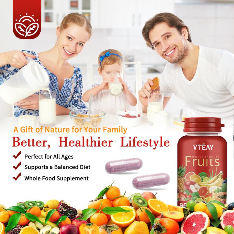 VTEAY Fruits Capsule 1 Kapsul Mengandung Lebih dari 20 Jenis Komponen Buah Formula Vegan Cocok untuk Semua Usia Nutrisi Inti dan Manfaat Kesehatan 90 Capsule