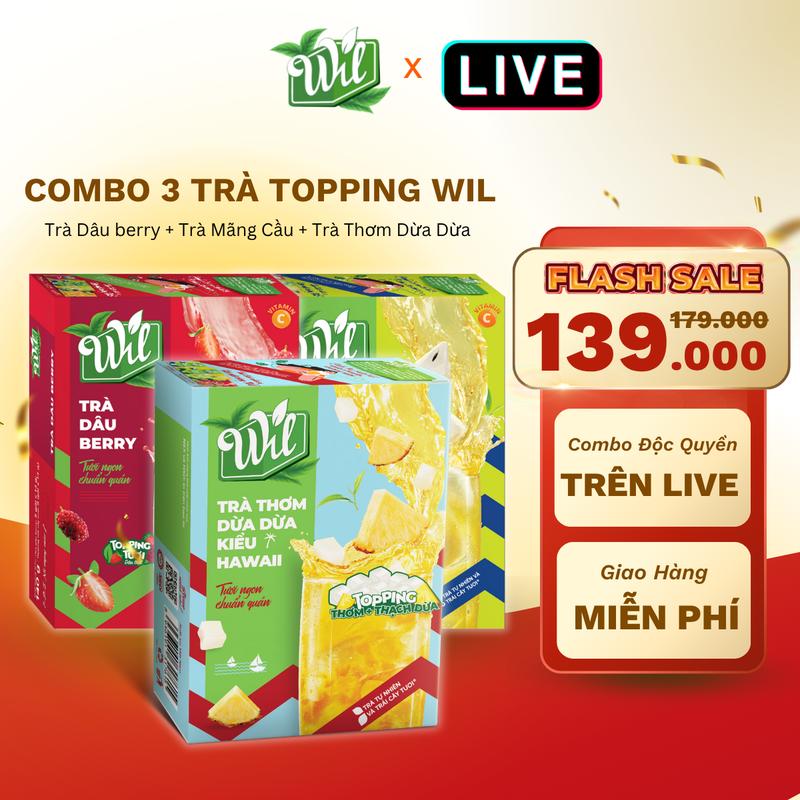 Combo 3 trà hòa tan có topping Wil best seller trà trái cây tươi mãng cầu dâu thơm dừa