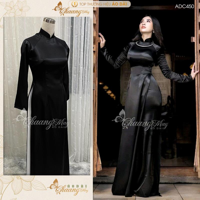 Áo dài đen bóng Chaang may sẵn ADC450 áo dài truyền thống phi mềm đẹp sang Women Nữ Traditional Dress Nhung