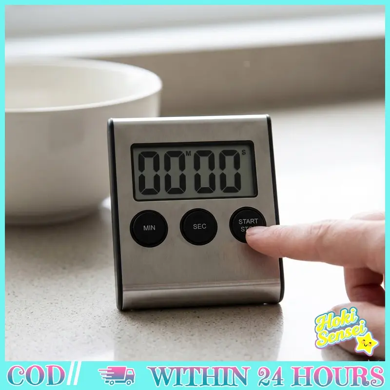 Timer Digital Dapur Silver LED Countdown Kitchen Timer Belajar Masak Kantor Praktis Rumah