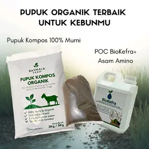 Basmala Farm Pupuk Kompos Kambing Organik 1 & 3 Kg dan Bundling Pupuk Organik Cair Asam Amino Halus Tekstur Semi Halus Bebas Bau Ideal untuk Tanaman Tanah Subur