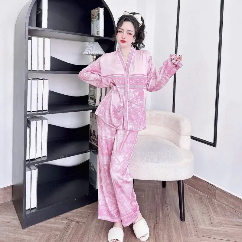 Đồ Bộ Cao Cấp Lụa Latin Kèm Cột Tóc Size 45-65kg Chất Liệu Lụa Mềm Mát Cho Nữ Quần Ngủ Women Áo Top May Kỹ Cắt Chỉ Sạch 4