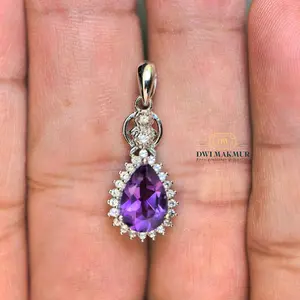 Certified,Elegant AMETHYST Ladies Pendant Silver Gold plated