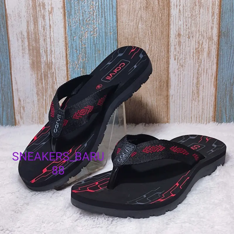 sendal carvil model jepit black red terbaru cocok untuk pria dan wanita kualitas 100 % original 2