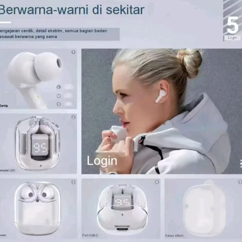 headset bleutooh tws air 31 wirelles led display transparan 4