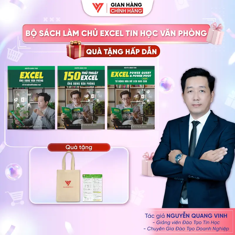 Combo 3 sách Excel - 150 Thủ Thuật - Power query Power Pivot Báo Cáo Tự Động Ứng Dụng Văn Phòng - Nguyễn Quang Vinh - Tặng Túi Vải + Bảng Hàm Excel 0