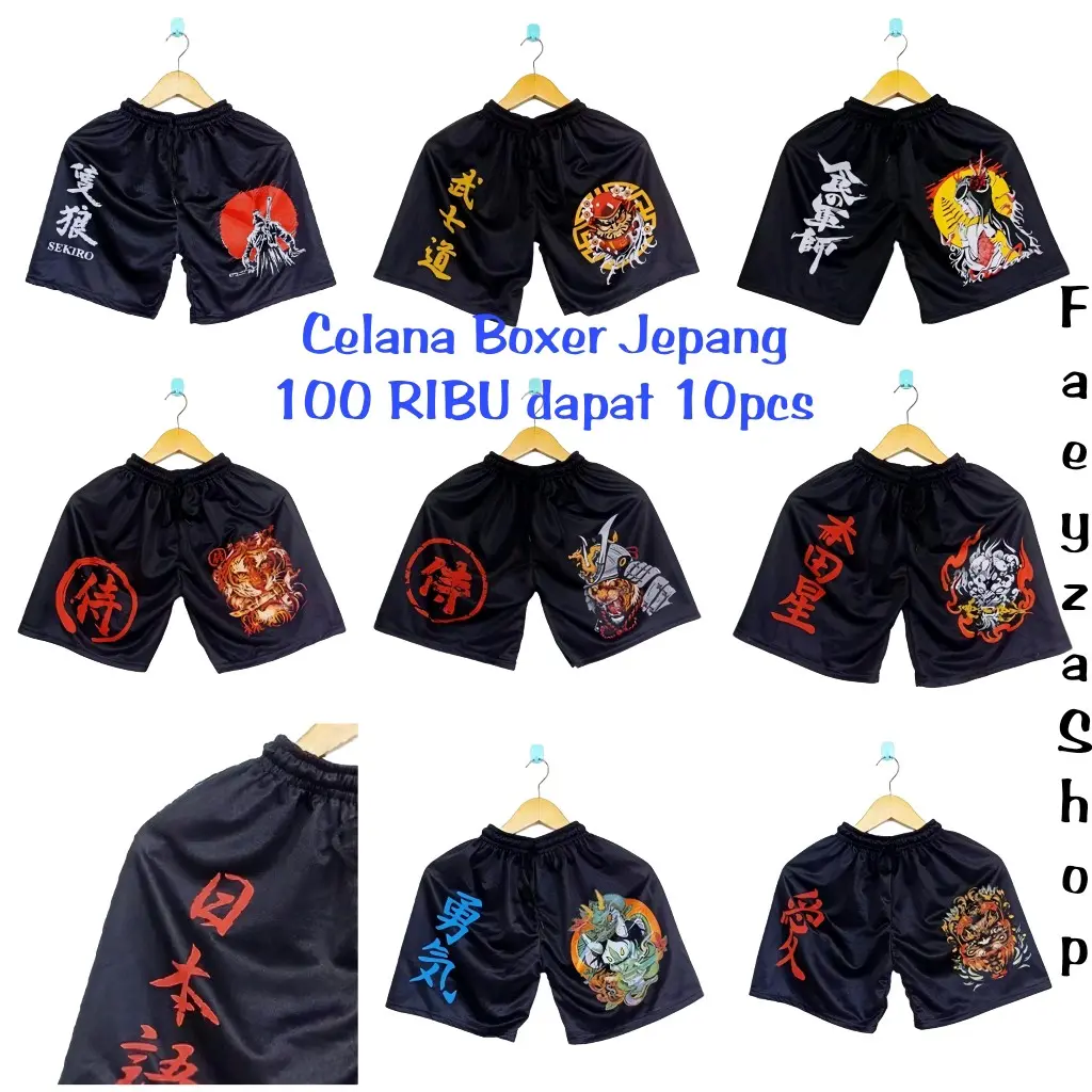 PROMO 50 RIBU DAPAT 5 CELANA PENDEK BOXER MOTIF JEPANG JAPAN ANIME Hitam Santai Pria Sablon Pantai Melar Shorts Distro Surfing Katun Dewasa