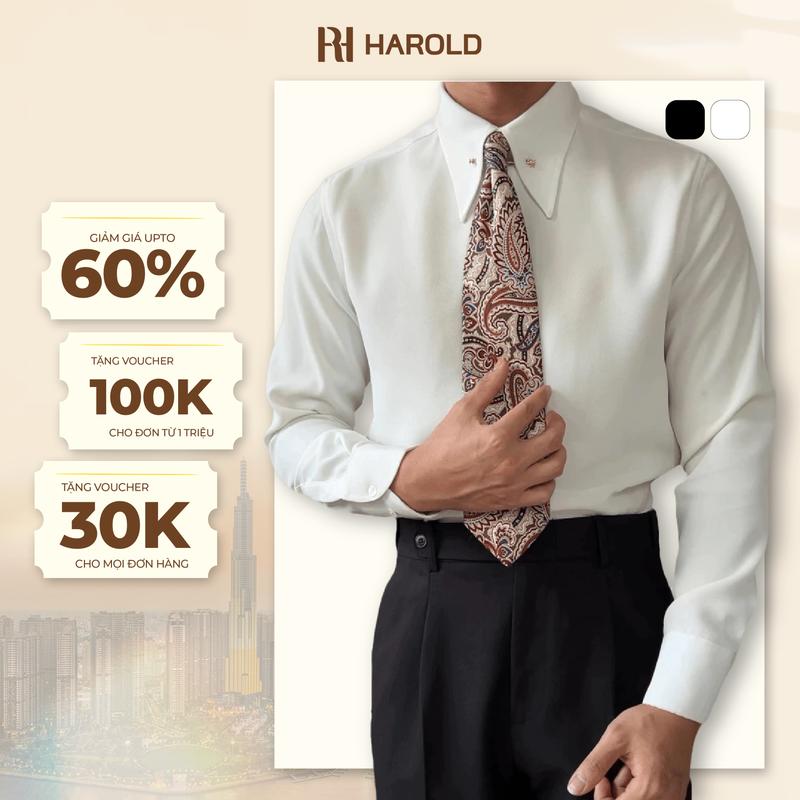 Áo Sơ Mi Nam Trắng Dài Tay Collar Bar/ Pin Công Sở Sang Trọng, Vải Thoáng Mát, Co Giãn Chống Nhăn, Slimfit Tôn Dáng, Thấm Hút Mồ Hôi - Hàng Cao Cấp Menswear Shirt