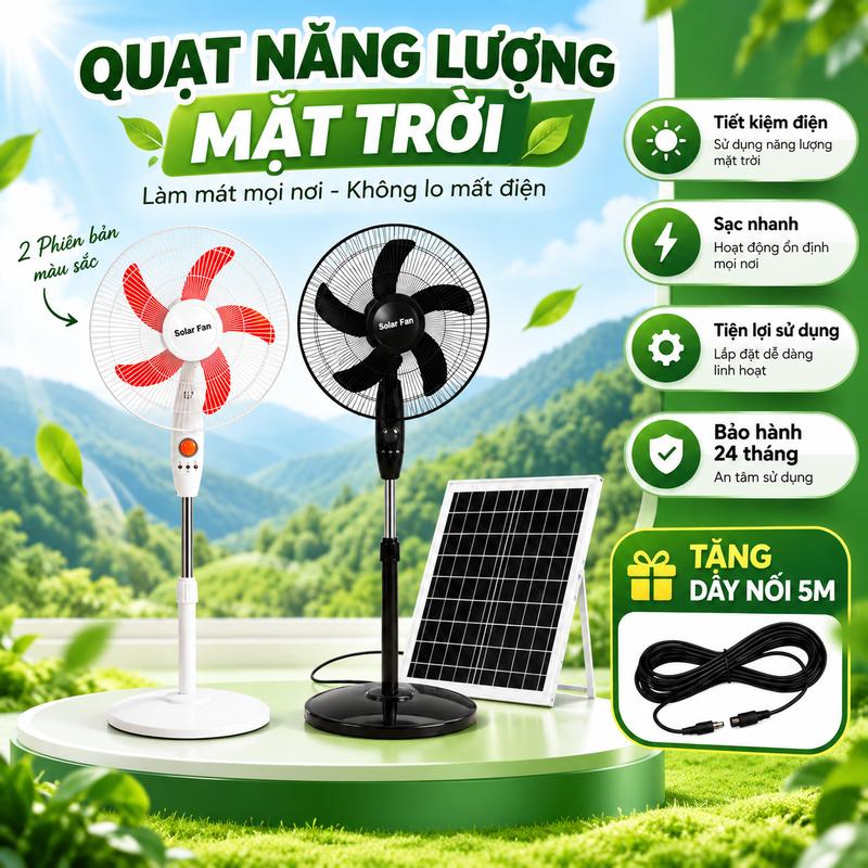 Quạt Năng Lượng Mặt Trời 25W LUMI, Sạc Điện Và Tấm Pin Solar