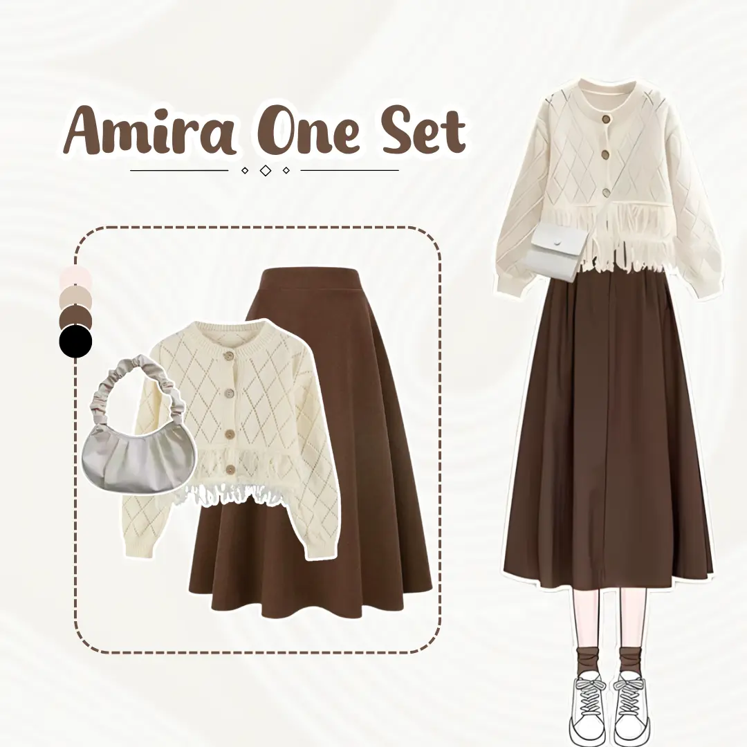 Setelan Wanita Casual Style (Hijab,  Atasan Cardigan Rawis, Rok Payung Panjang ) Outfit Cewek Kekinian - DS031 R