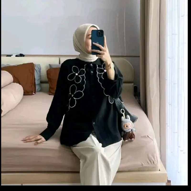 Lucua Blouse Renda Kemeja Premium Katun Polin Panjang  Atasan Wanita 0