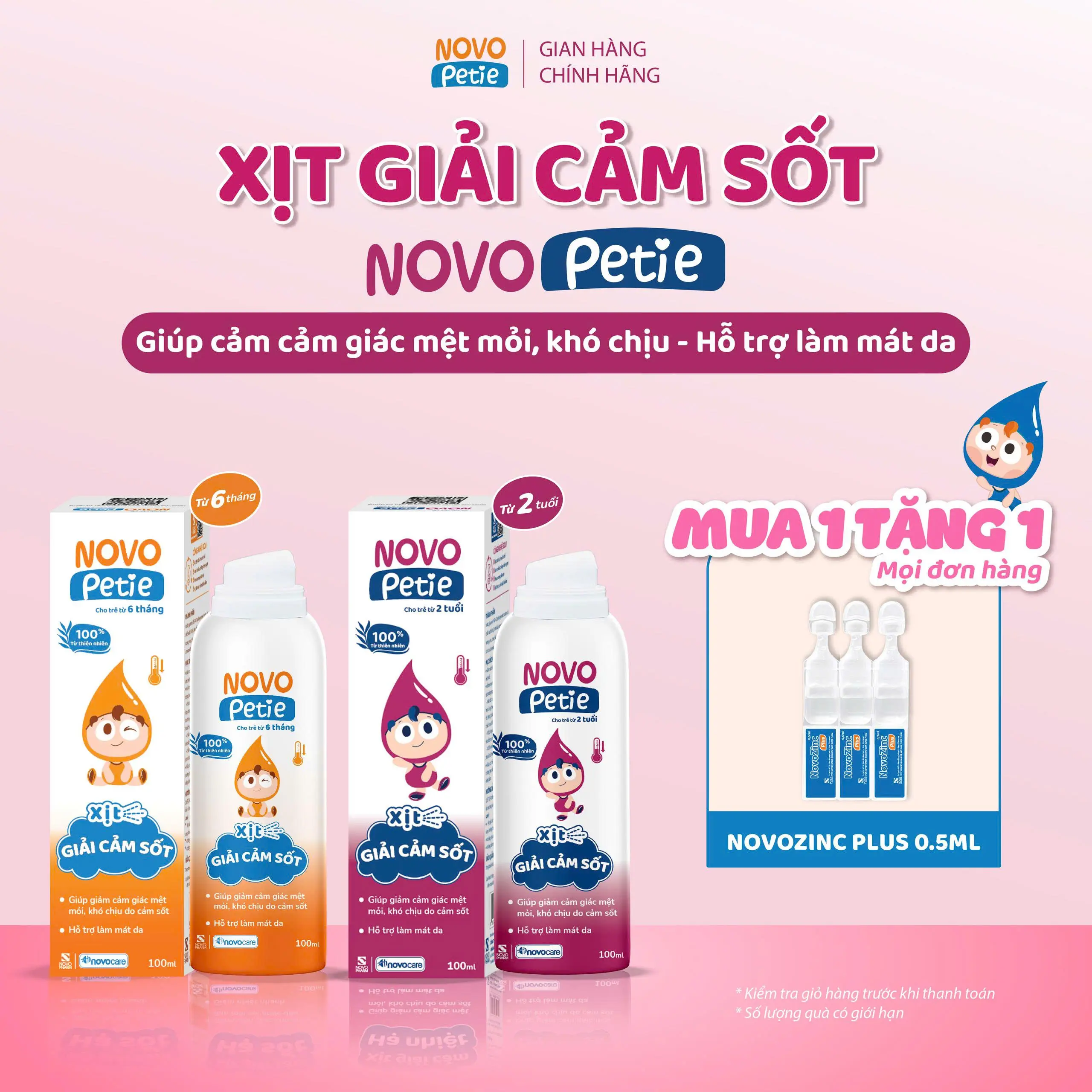 Xịt giải cảm hạ sốt Novopetie giảm khó chịu do cảm cúm, làm mát, lọ 100ml - 1