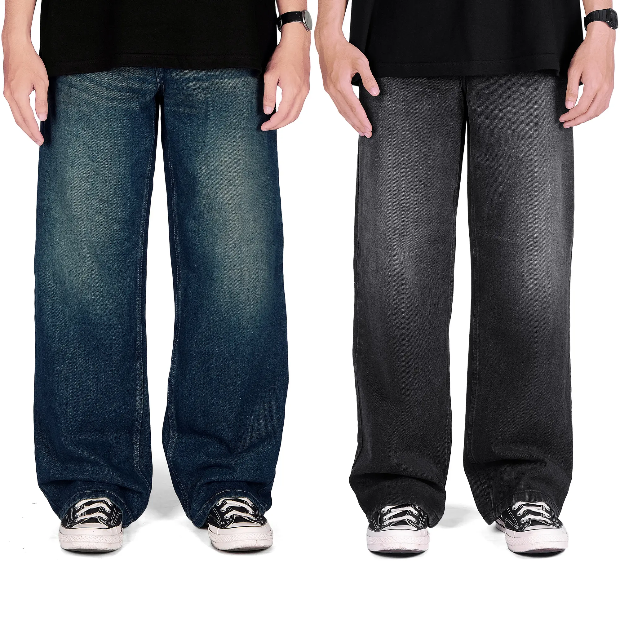 SLASH WASHED DENIM PANTS LOOSE