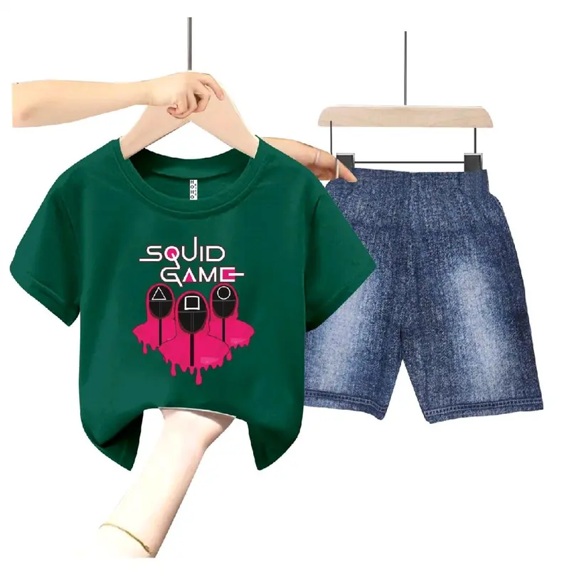 SETELAN ANAK SQUID GAME COWOK SABLON DIGITAL CELANA SEMI JEANS // NEW 0