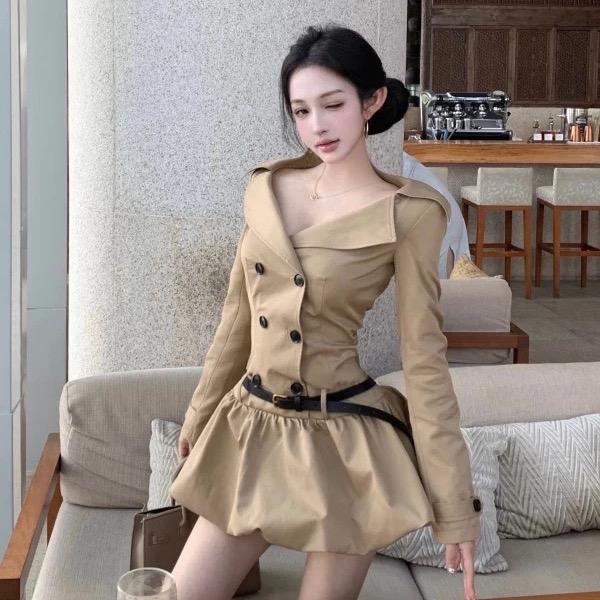  Đầm bí cổ vest tay dài ko kèm nịt  TABISHOP Váy nữ sang chảnh mặc thu đông đi làm đi dạo đi chơi 221  