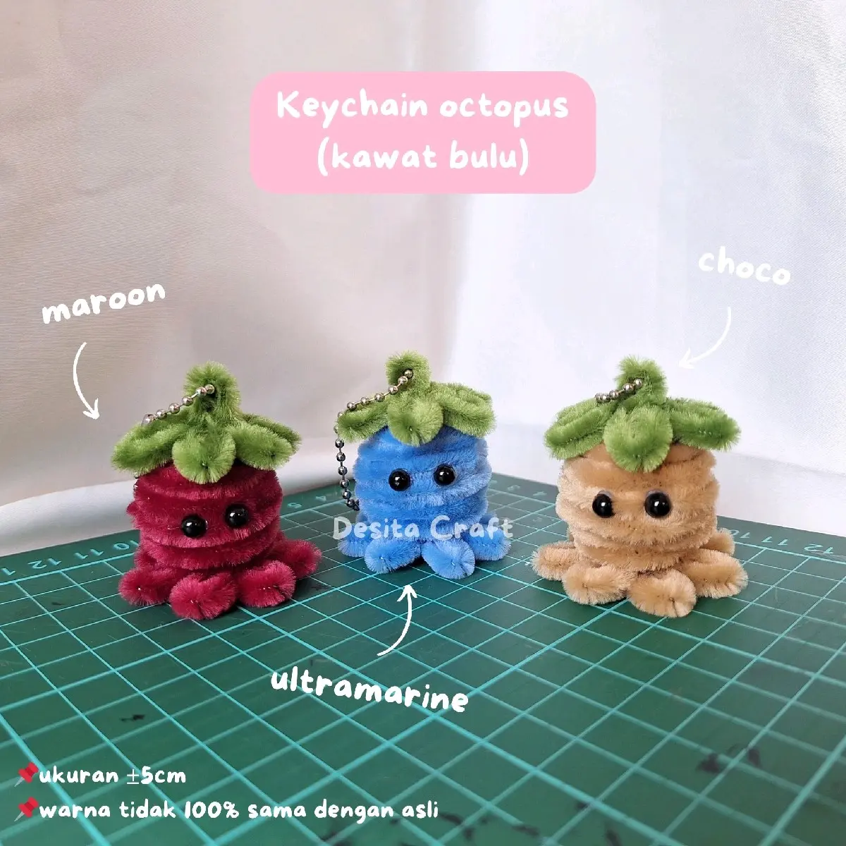 keychain octopus pipe cleaner | gantungan kunci gurita kawat bulu