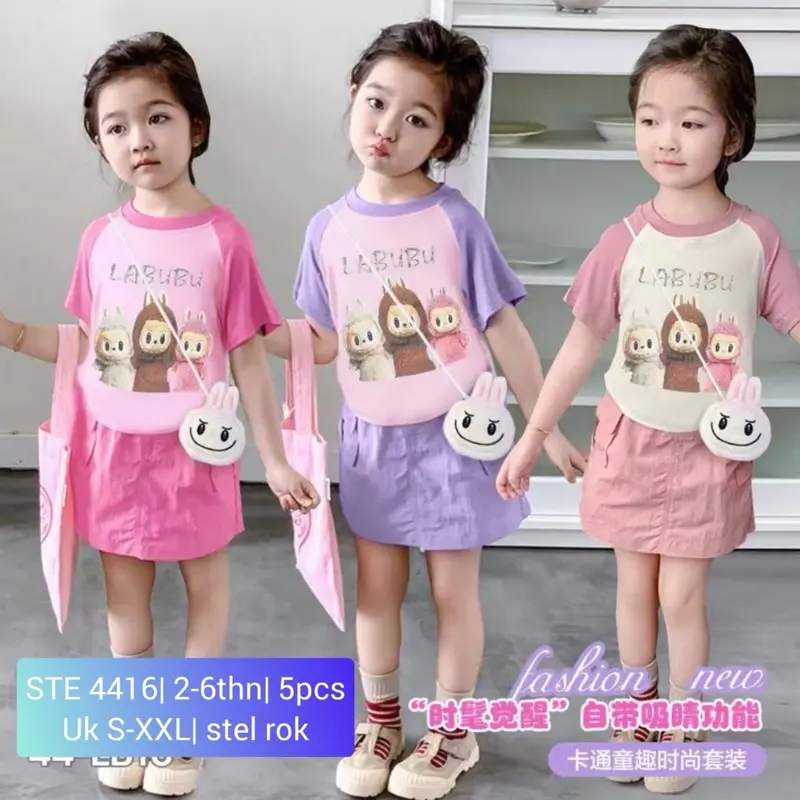 Setelan Labubu Rok & Hotpant //  Set Kuromi Bonus Tas // Set Celana Cargo Anak Perempuan Fashion 8