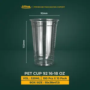Kitkan Cup PET 16–18 Oz 92 mm Tebal | Gelas Plastik 520 ml | Cocok Kopi Susu Thai Tea Boba Matcha