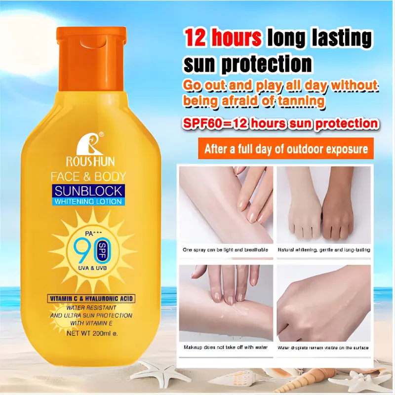 200ML Glowing Up Sunscreen Lotion Whitening Sunblock Cream SPF90 PA +++ Wajah Dan Badan Sunscreen Sun Protect & Moisture Lotion Original Sunblock UVA/UV Protection Tahan Air Double Whitening Waterproof 3