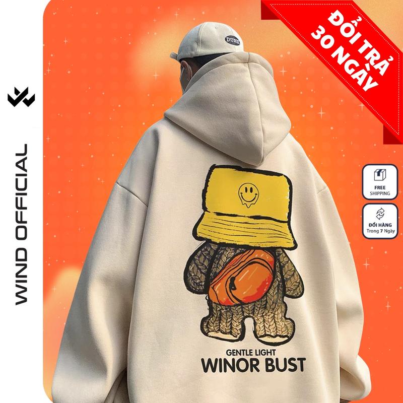  Áo hoodie form rộng WIND GẤU BUST Clothing Unisex thời trang nam nữ oversize Menswear Dài Tay Tay Dài 