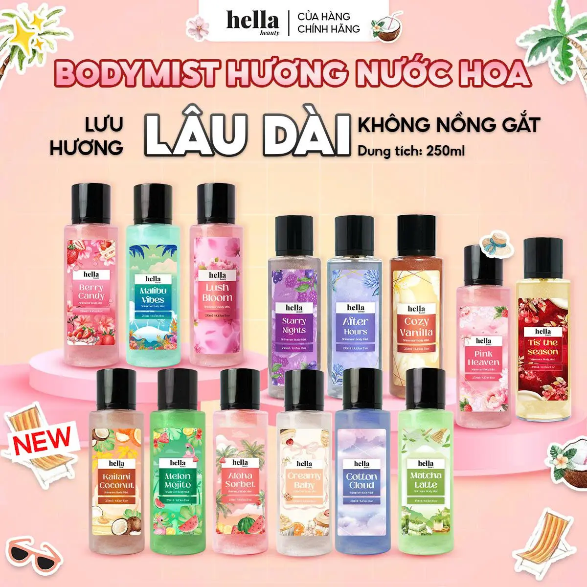 Xịt Thơm Body Mist Hương Nước Hoa Hella Beauty 250Ml Lưu Hương Lâu, An Toàn Cho Da Nhạy Cảm