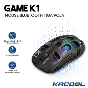 KACOOL GAME K1 Mouse Gaming Wireless 3 Mode Bluetooth 5.4 2.4G USB Kabel Type-C RGB Rechargeable untuk PC Laptop HP Tablet