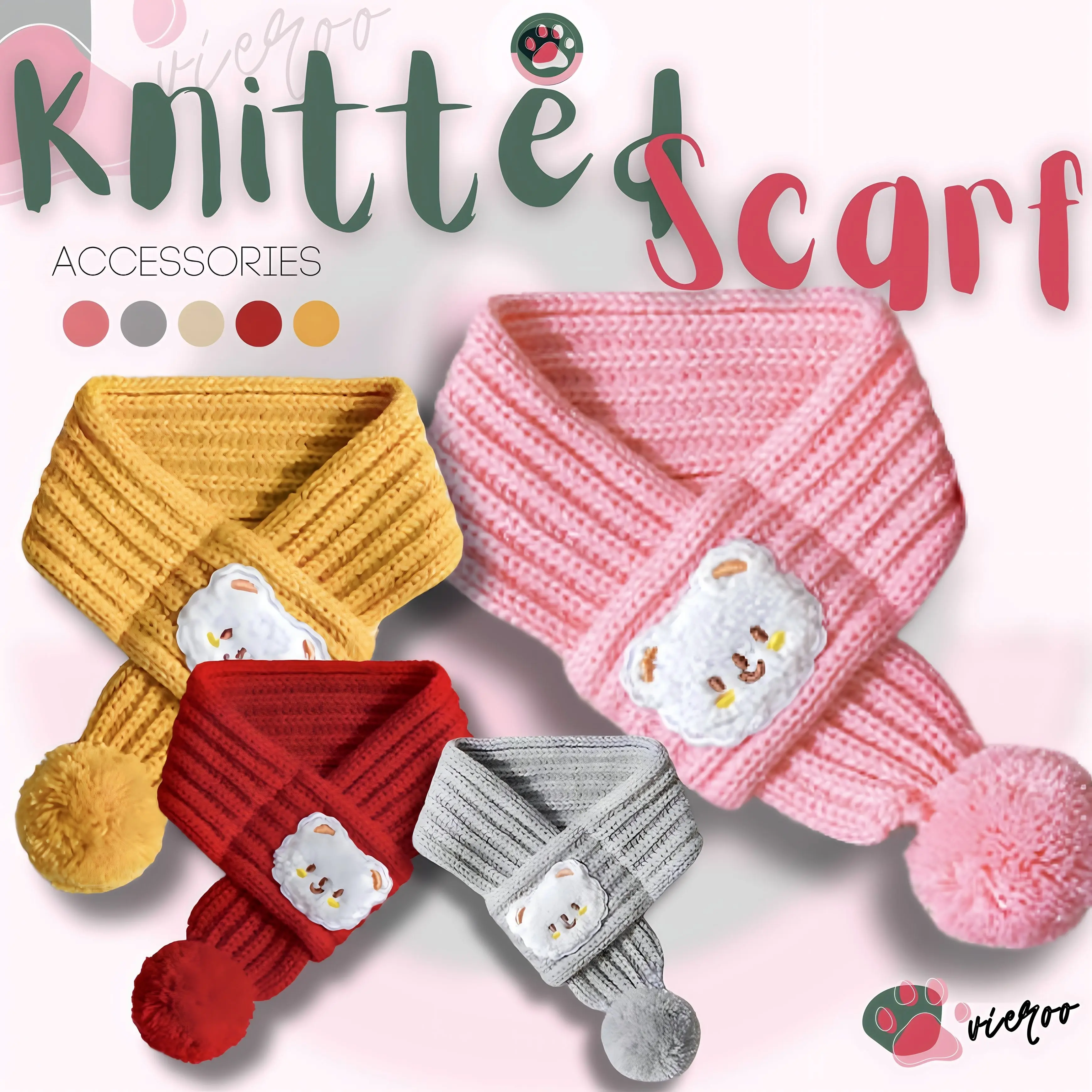 AVIEROO Candy Color Knitted Style Pet Scarf
