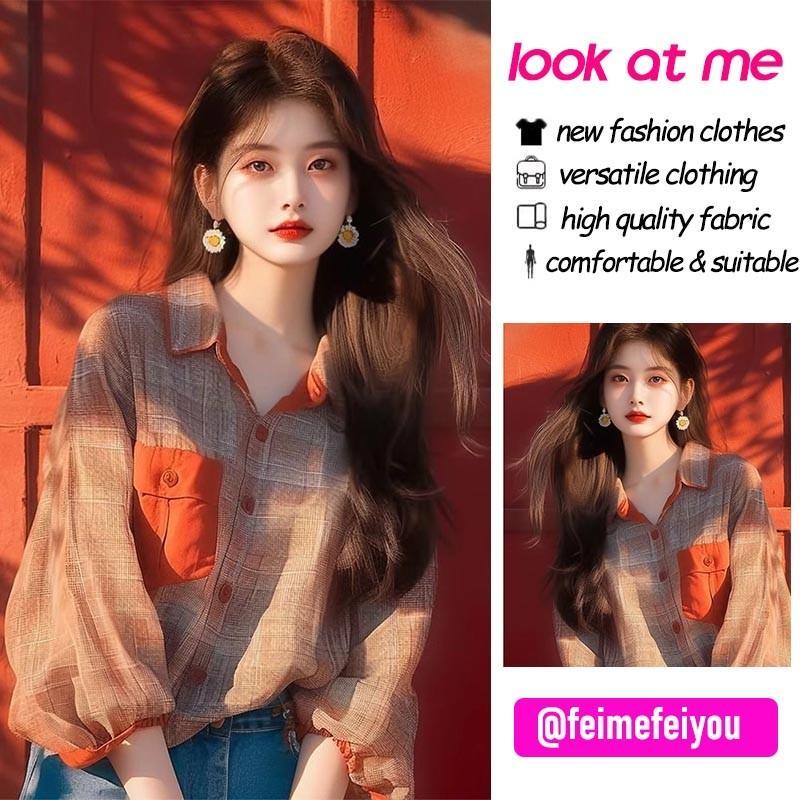 Áo voan nữ tay dài kiểu đèn lồng, họa tiết sọc, phong cách thanh lịch, phù hợp công sở – thời trang xuân hè 2025 mới, mặc hàng ngày, kiểu dáng hiện đại