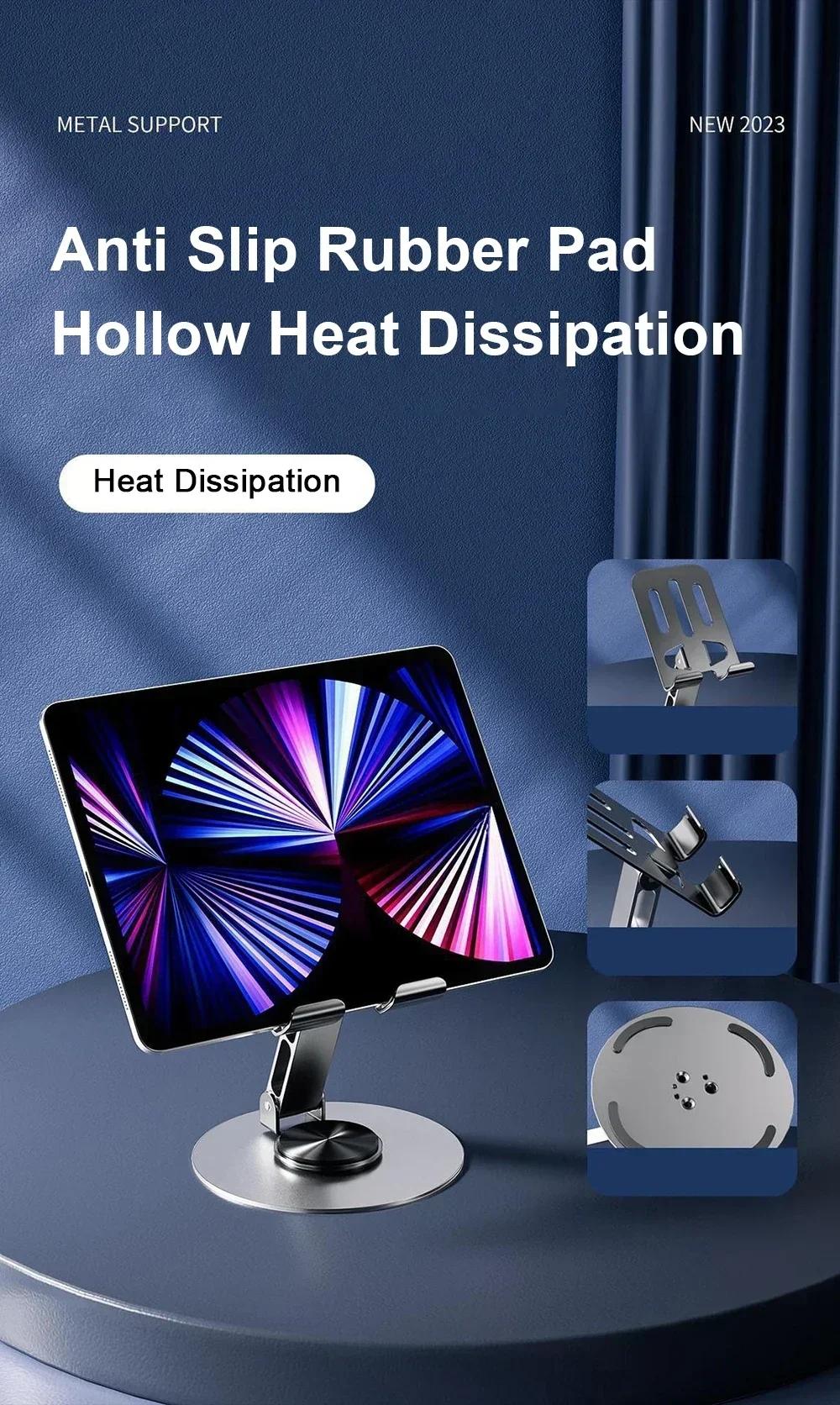 Dudukan HP Putar 360° Stand Meja Logam untuk Ponsel Lipat Anti Slip Pendinginan Panas Stabil Universal untuk Live Streaming & Nonton Video