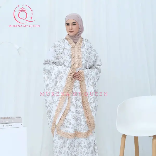 MyQueen - Mukena Dewasa 2in1 Checille Series Traveling Motif Bunga Full Printing Renda Mewah Jumbo Foil Premium Panjang Mukenah Wanita Cantik Remaja Muslim 1