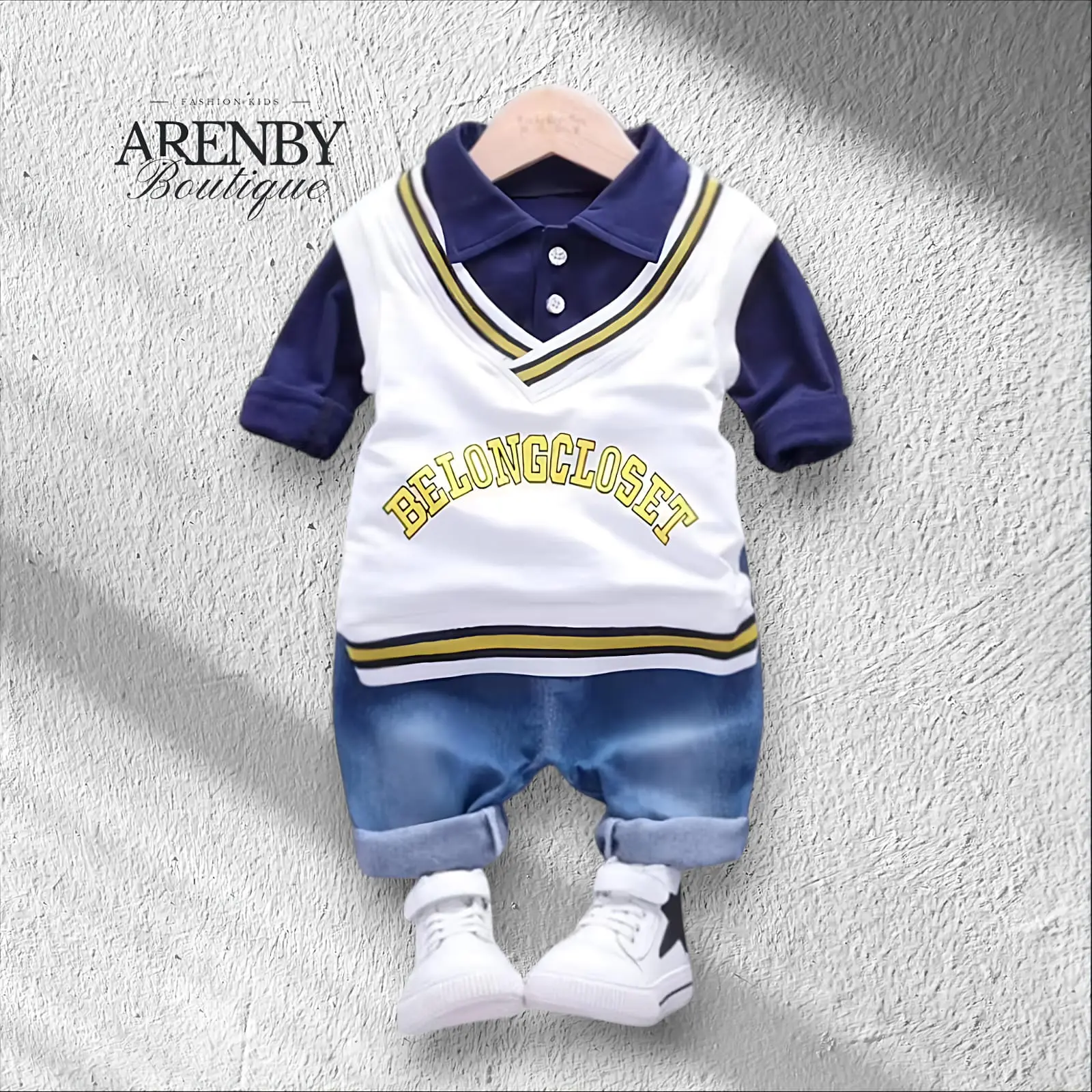 Setelan Baju Anak Laki-Laki 3IN1 Usia 1-6 Tahun Motif Belong