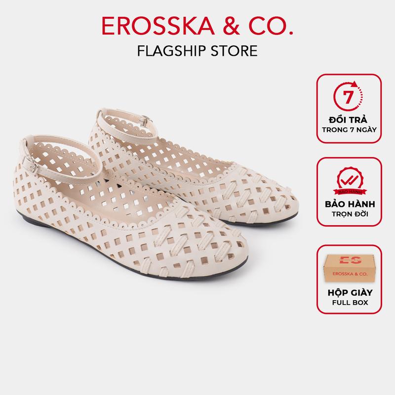   EROSSKA KOL - Giày búp bê nữ lưới quai ngang kiểu dáng basic cao 1cm màu kem có hộp giày fullbox - EL095 