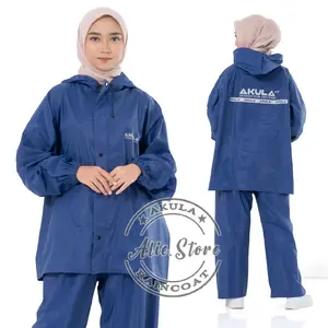 AKULA Jas Hujan Setelan Pria Wanita Dewasa Terbaik Bahan Tebal Elastis Biru Navy Gamis Anti Bocor & Anti Air Full Set Mantel Hujan Original