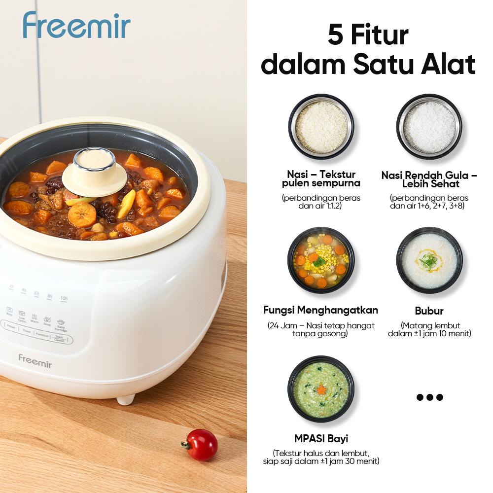 [BRAND] freemir Smart Slow Cooker 1.2 L Fungsi Menghangatkan 24 Jam 400 Watt Masak MPASI Bayi Otomatis Nasi Rendah Gula Lebih Praktis Nasi/Bubur/Puree/Nasi Tim Rice Cooker Multifungsi Kitchenware Premium