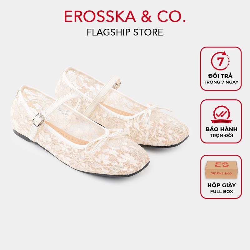   Erosska   Form lớn lùi 1 size - Giày búp bê nữ đế bệt lưới quai ngang phối nơ thời trang có hộp giày fullbox - EL085 